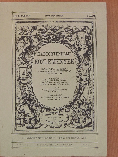 Ács Tibor - Hadtörténelmi Közlemények 1993. december [antikvár]