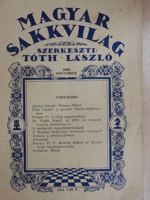 Dr. Vajda Árpád - Magyar Sakkvilág 1932. november [antikvár]