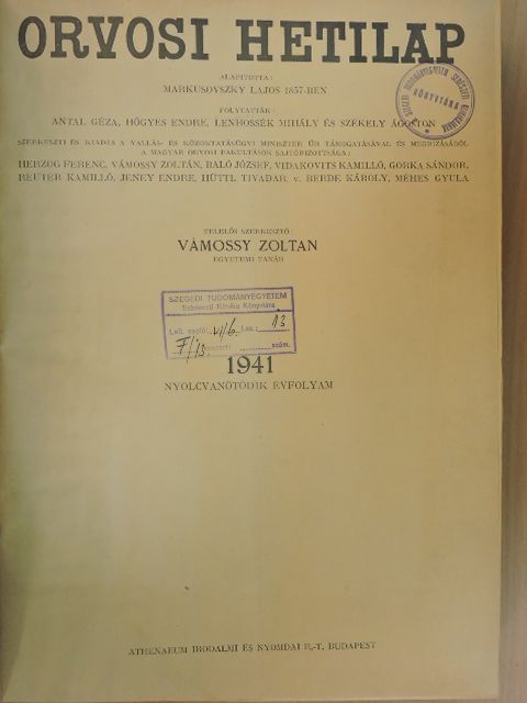 Dr. Zemplén Béla - Orvosi Hetilap 1941. január-június (fél évfolyam) [antikvár]