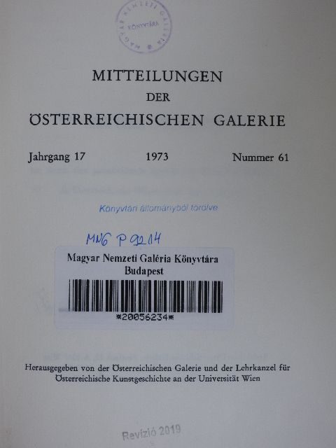 Hans Aurenhammer - Mitteilungen der Österreichischen Galerie 1973 [antikvár]