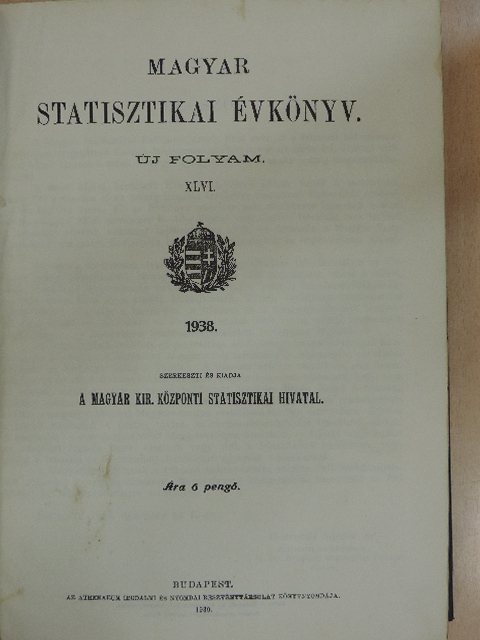 Magyar Statisztikai Évkönyv 1938. [antikvár]