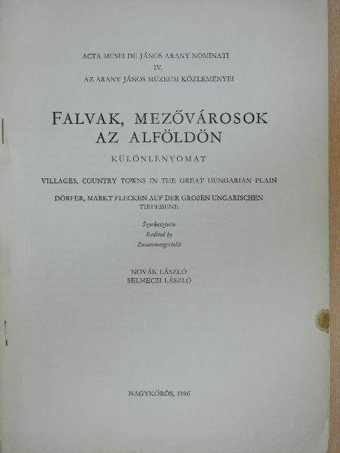 Vályi Katalin - Falvak, mezővárosok az Alföldön [antikvár]
