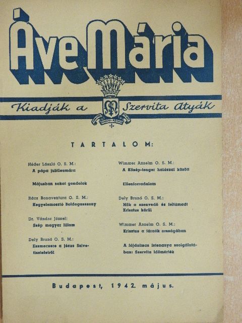 Héder László O. S. M. - Áve Mária 1942. május [antikvár]