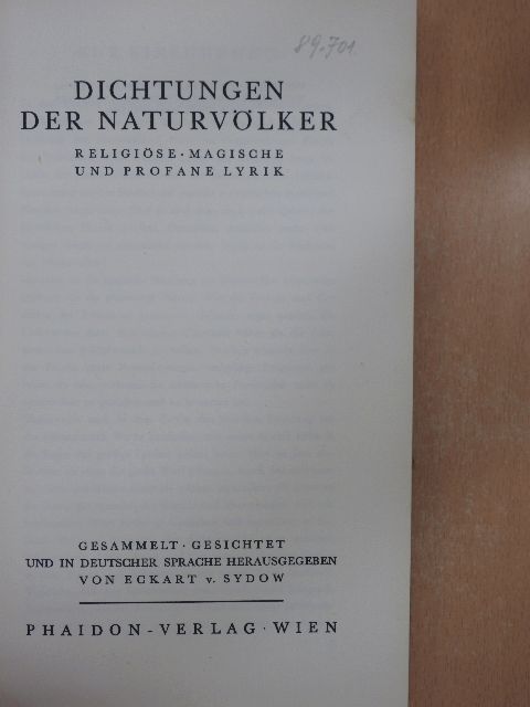 Dichtungen der Naturvölker [antikvár]