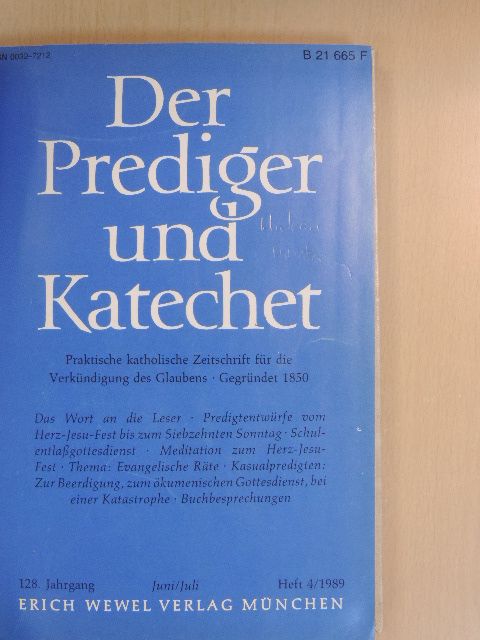 Der Prediger und Katechet 1989. (nem teljes) [antikvár]