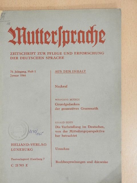 Eduard Benes - Muttersprache Januar 1964 [antikvár]