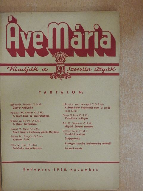 Póka M. Elek O. S. M. - Áve Mária 1938. november [antikvár]