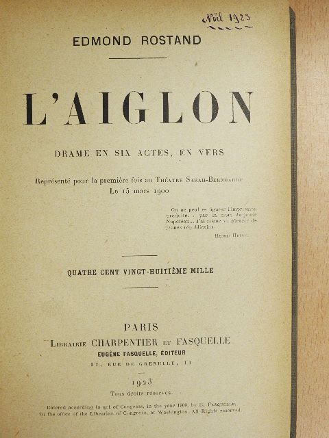 Edmond Rostand - L'aiglon [antikvár]
