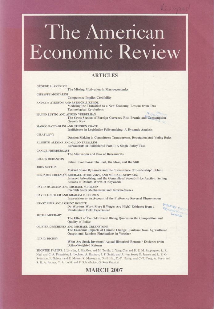 Robert A. Moffitt (szerk.) - The American Economic Review March 2007 [antikvár]