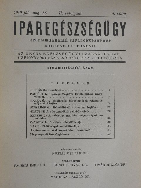 Dr. Csapody István - Iparegészségügy 1949. július-augusztus [antikvár]