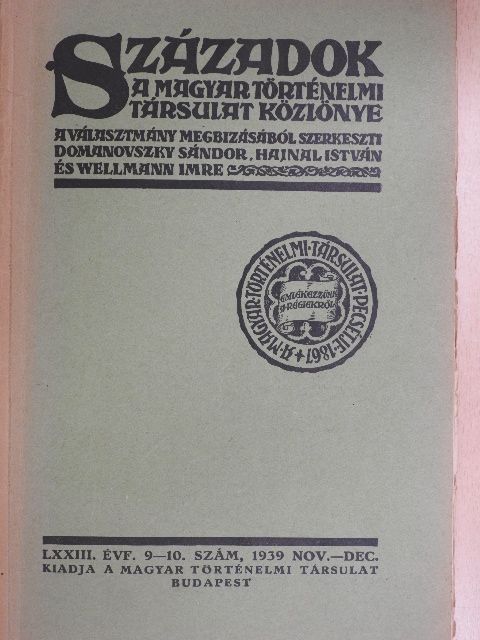 Angyal Dávid - Századok 1939. november-december [antikvár]
