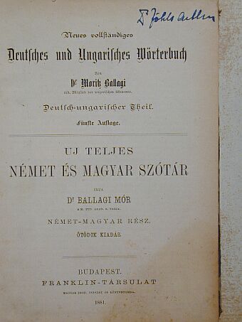 Dr. Ballagi Mór - Uj teljes német és magyar szótár [antikvár]