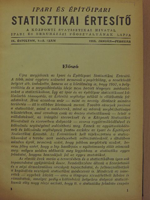 Adamovits Jenő - Ipari és Építőipari Statisztikai Értesítő 1958. január-december [antikvár]