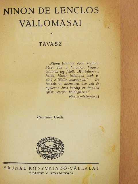 Ninon de Lenclos - Ninon de Lenclos vallomásai I-III. [antikvár]