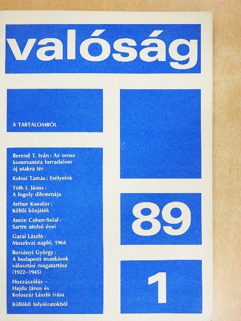 Annie Cohen-Solal - Valóság 1989. január [antikvár]