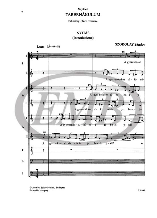 SZOKOLAY SÁNDOR - TABERNÁKULUM VEGYESKARI CIKLUS,PILINSZKY JÁNOS VERSEIRE