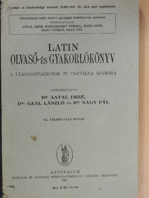 Latin olvasó- és gyakorlókönyv IV. [antikvár]