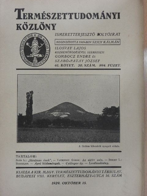 Bricht L. - Természettudományi Közlöny 1929. október 15. [antikvár]