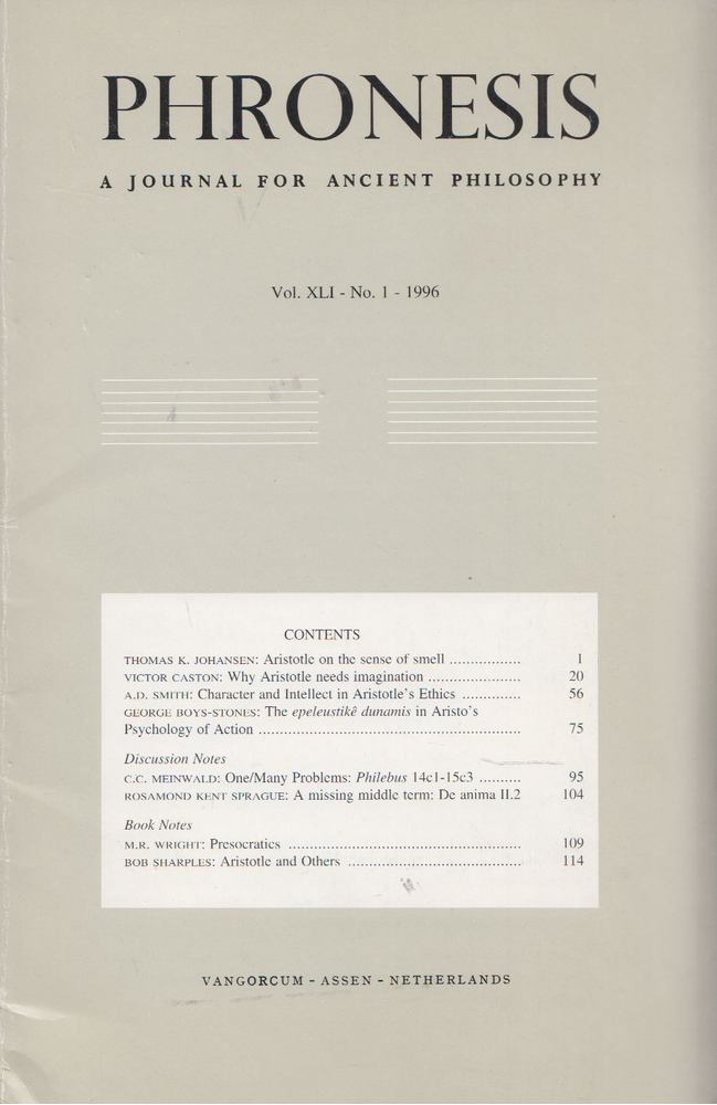 Bob Sharples - Phronesis Vol. XLI. No. 1. 1996 [antikvár]