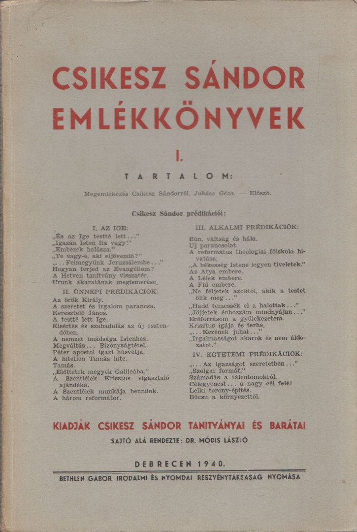 Módis László - Csikesz Sándor emlékkönyvek I. [antikvár]