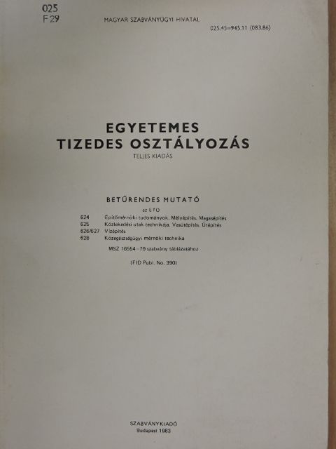 Egyetemes tizedes osztályozás 624-628. [antikvár]
