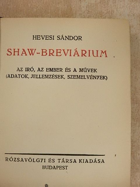 Hevesi Sándor - Shaw-breviárium [antikvár]