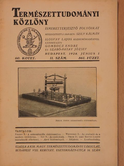 Pekár D. - Természettudományi Közlöny 1928. június 1. [antikvár]