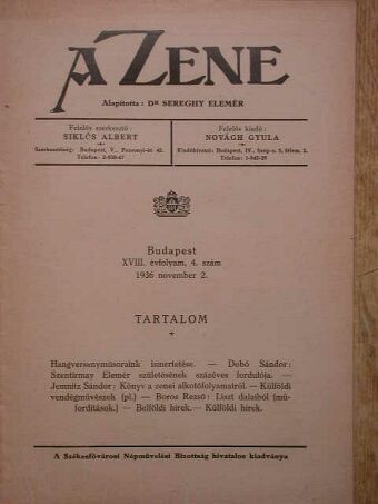 Boros Rezső - A Zene 1936. november 2. [antikvár]