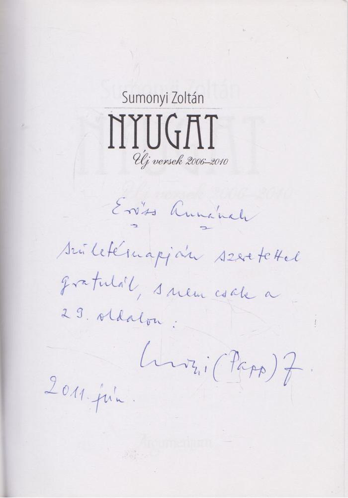 Sumonyi Zoltán - Nyugat (Dedikált) [antikvár]