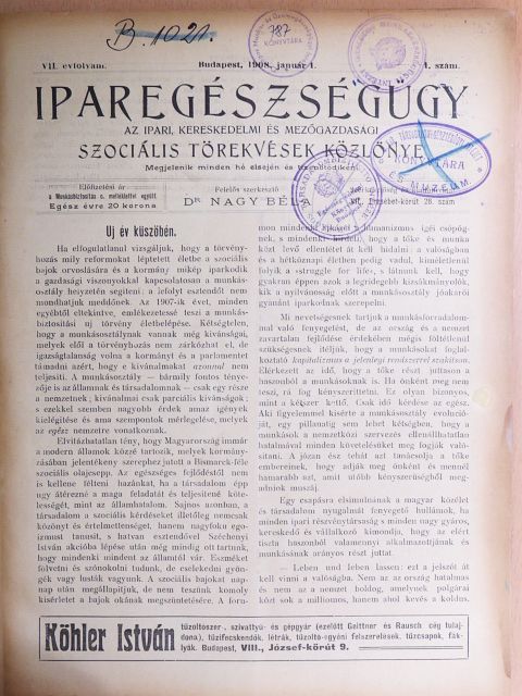 Chyzer Béla - Iparegészségügy 1908. január-december [antikvár]