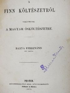 Barna Ferdinánd - A finn költészetről [antikvár]