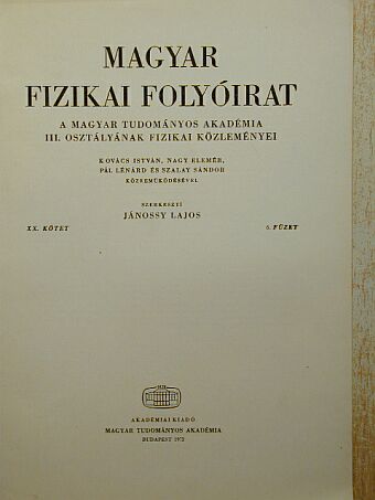 Fodor Ilona - Magyar Fizikai Folyóirat XX. kötet 6. füzet [antikvár]