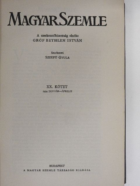 Acsay László - Magyar Szemle 1934. január-április [antikvár]