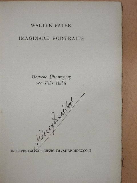Walter Pater - Imaginäre Portraits [antikvár]