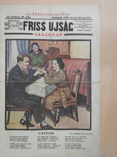 Csermely Gyula - Friss Ujság Vasárnap 1939. március 25. [antikvár]