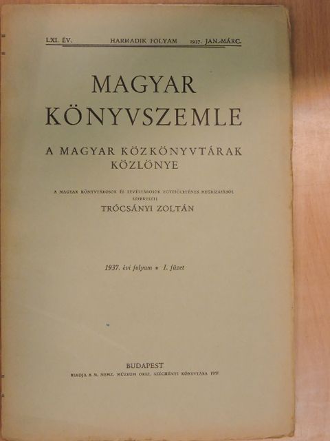 Berkovits Ilona - Magyar Könyvszemle 1937. január-március [antikvár]