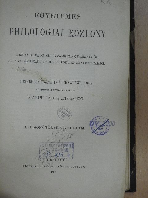 Egyetemes Philologiai Közlöny 1901. [antikvár]