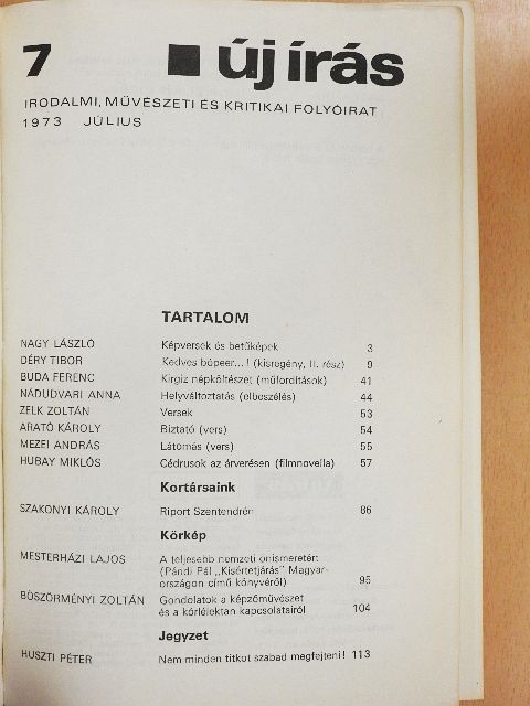 Bede Anna - Új Írás 1973. július-december (fél évfolyam) [antikvár]