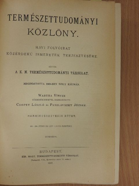 Bíró Lajos - Természettudományi Közlöny 1902. január-december/Pótfüzetek a Természettudományi Közlönyhöz 1902. január-december [antikvár]