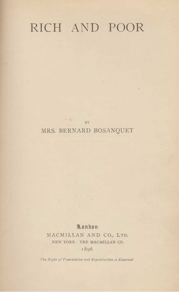 Mrs. Bernard Bosanquet - Rich and Poor [antikvár]