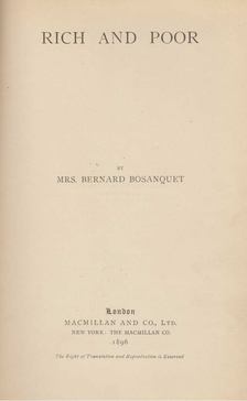 Mrs. Bernard Bosanquet - Rich and Poor [antikvár]