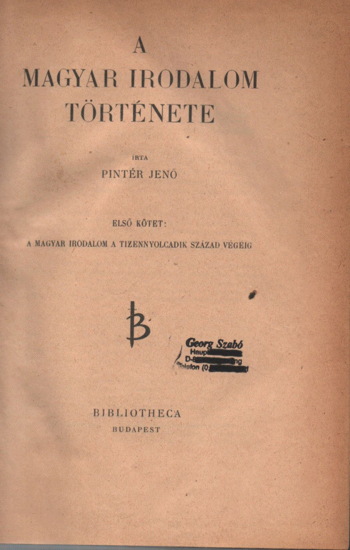 PINTÉR JENŐ - A magyar irodalom története I. [antikvár]