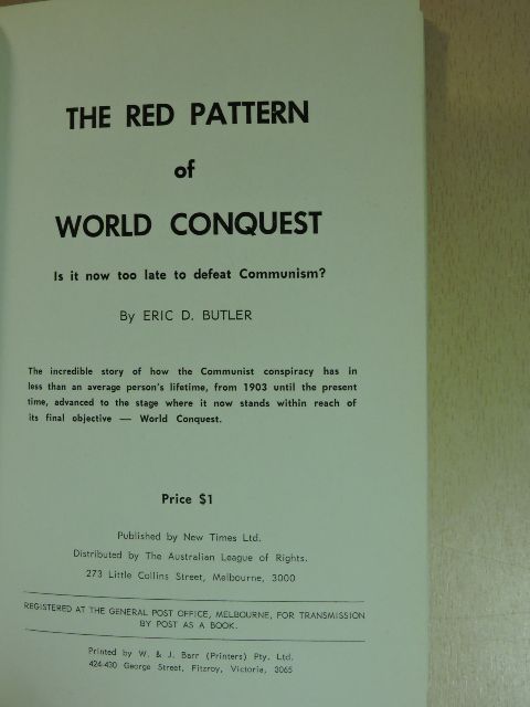 Eric D. Butler - the Red Pattern of World Conquest [antikvár]