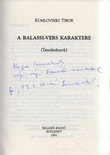 Komlovszki Tibor - A Balassi-vers karaktere (dedikált) [antikvár]