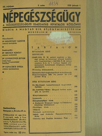 Dr. Beznák Aladár - Népegészségügy 1939. (nem teljes évfolyam) [antikvár]
