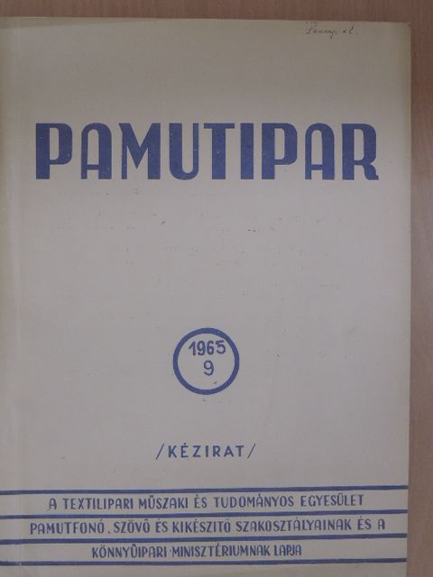 Barabás Árpád - Pamutipar 1965/9. [antikvár]
