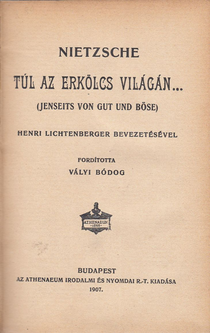 NIETZSCHE - Túl az erkölcs világán... [antikvár]