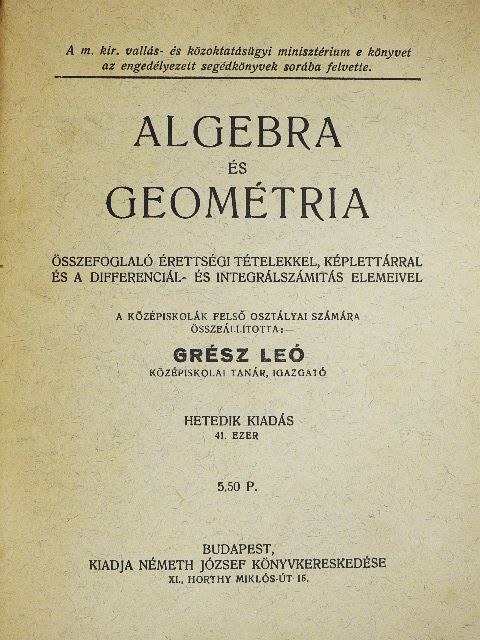 Grész Leó - Algebra és geométria [antikvár]
