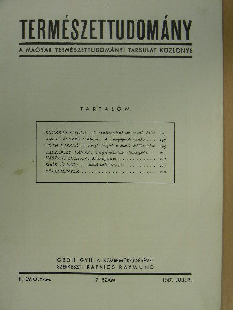 Andreánszky Gábor - Természettudomány 1947. július [antikvár]