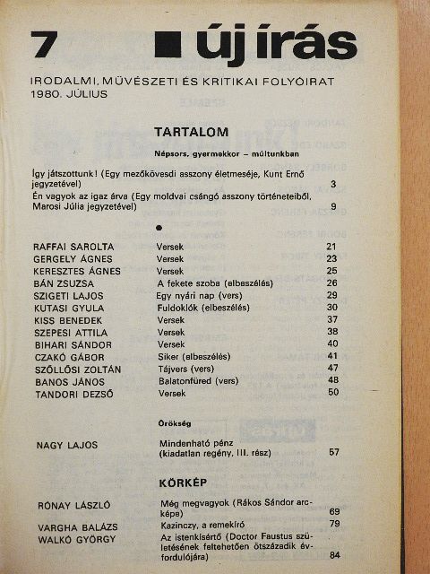 Bata Imre - Új Írás 1980. július-december (fél évfolyam) [antikvár]